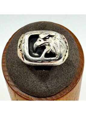 VTG Sterling Silver 12k Gold Men's Eagle Tapered Band Ring Size 11.5
